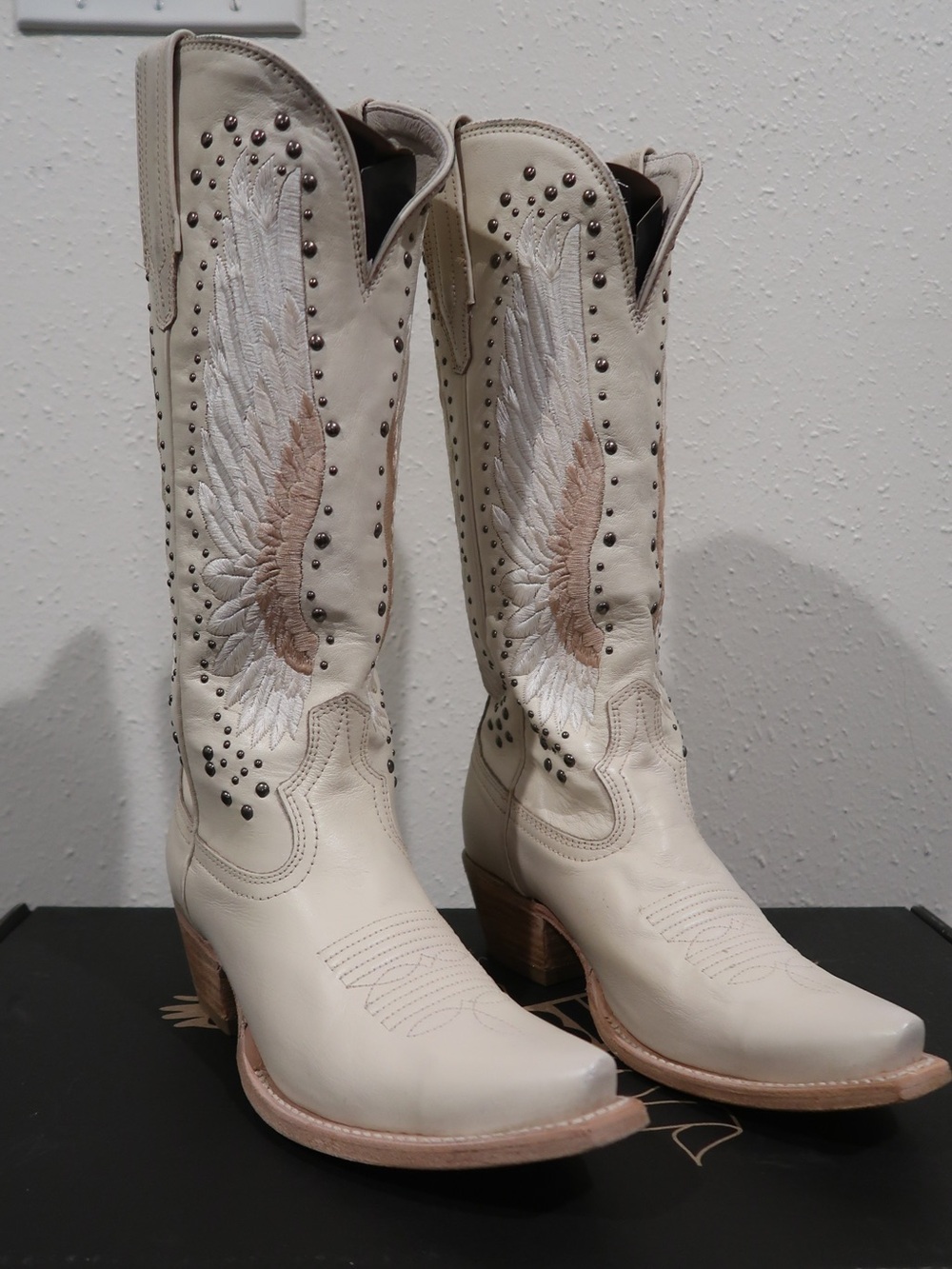 freebird Cream Wing-Embroidered Studded Western Boots